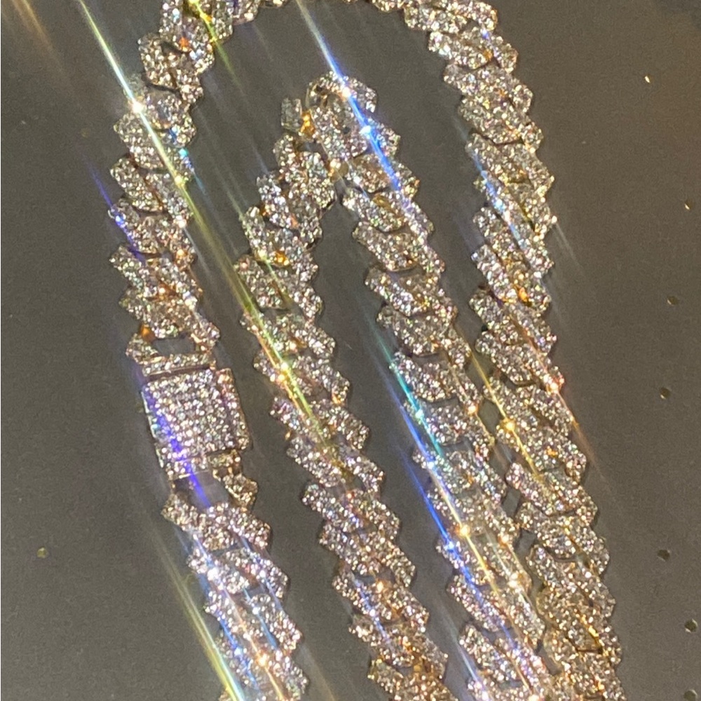 24” 800 lab Diamonds -PAVE ENCRUSTED YELLOW GOLD GP QUAVO NECK-CHAIN BRACELET !!